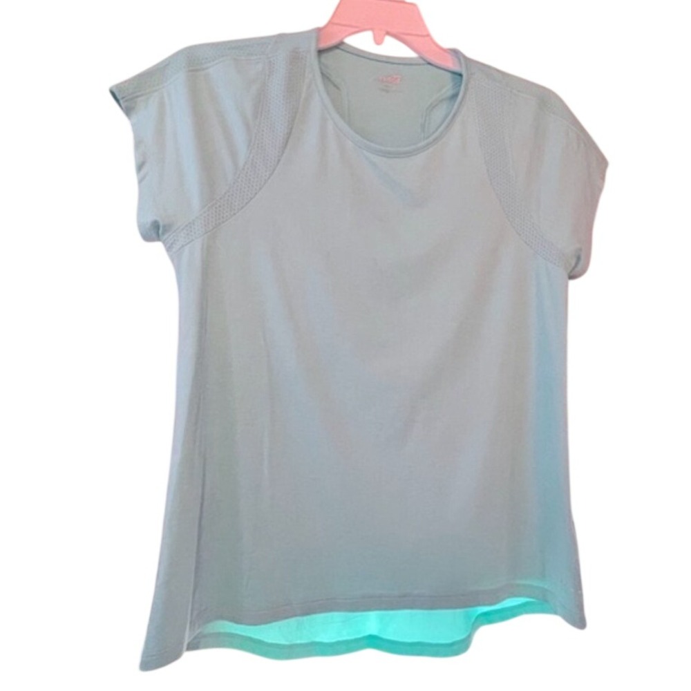 Aviaโ Womens Performance Tee Light Aqua Blue Mesh Detail Moisture Wicking NWT S